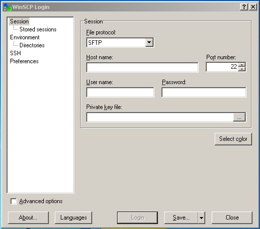 Giao diện đăng nhập phần mềm WinSCP