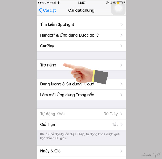Mở mục Trợ năng