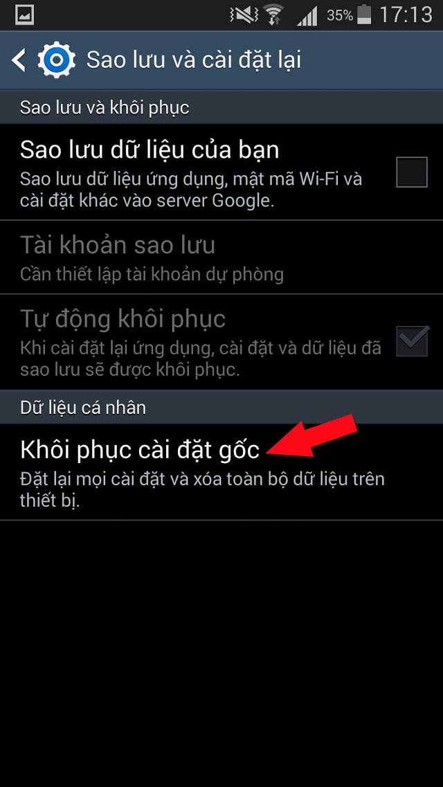 Khôi phục cài đặt gốc để xóa toàn bộ dữ liệu và đặt lại mọi cài đặt