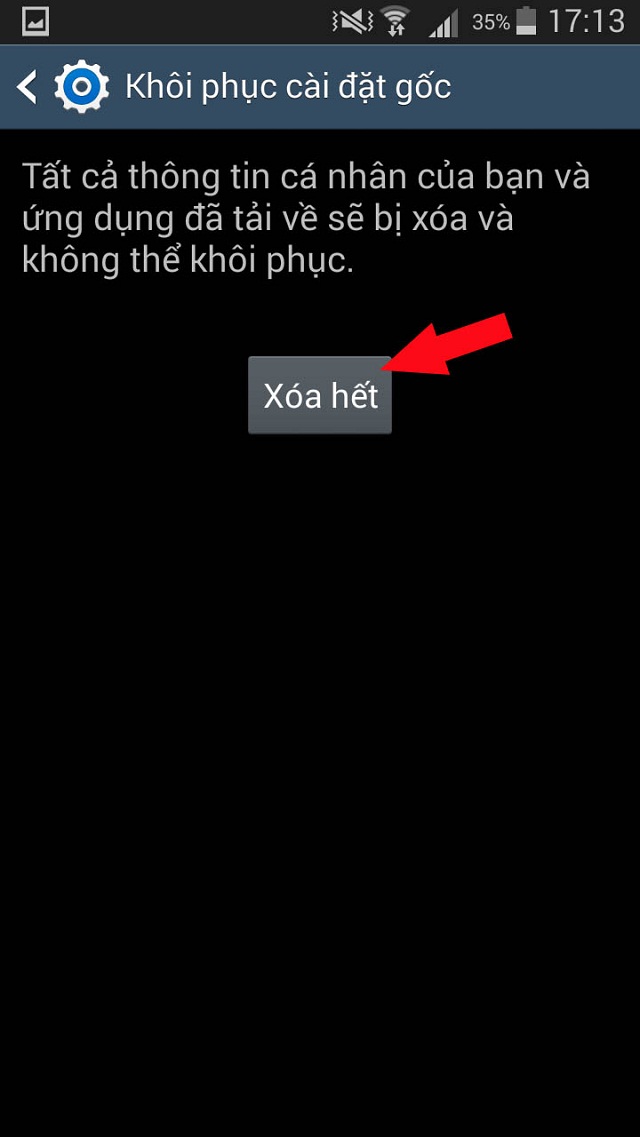 Cuối cùng chọn Xóa hết để kết thúc việc Sao lưu và cài đặt lại dữ liệu gốc