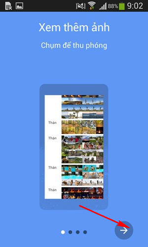 Vuốt sang phải cho đến khi hết phần giới thiệu các tính năng của Google Photos