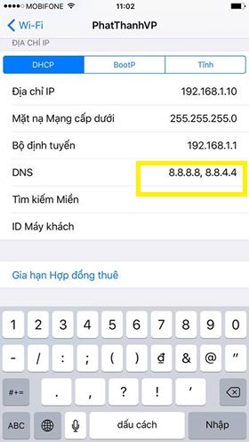 Chạm vào DNS để thay đổi mã như ảnh