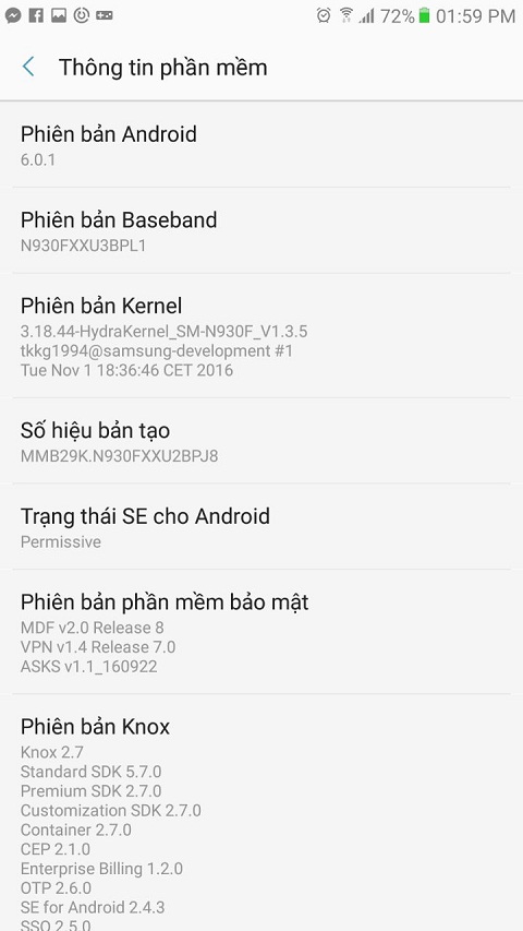 Ấn và giữ mục Phiên bản Android